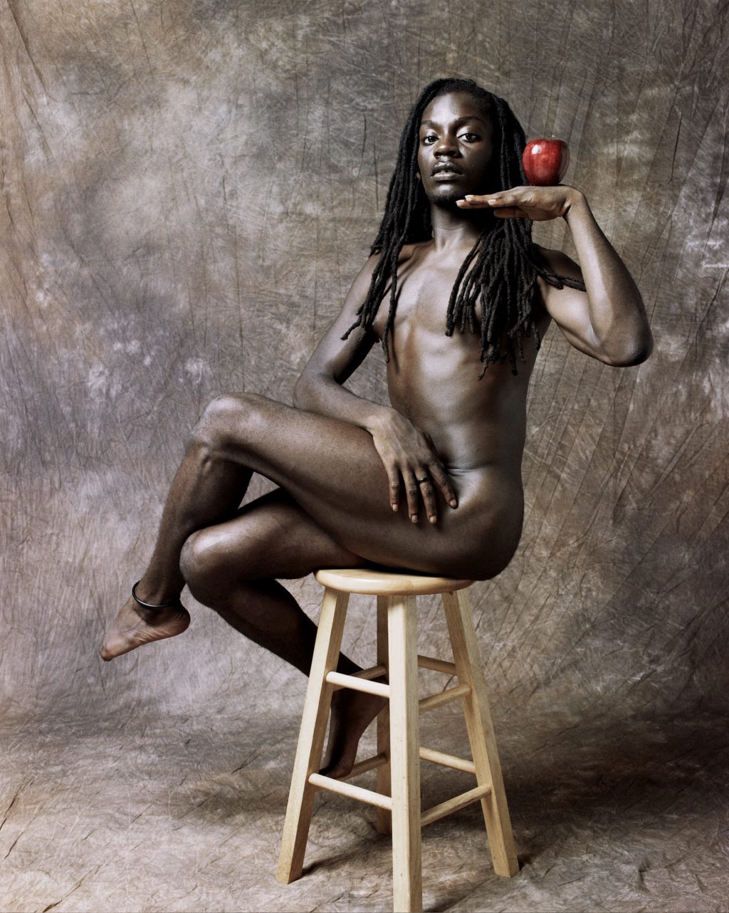 Subject: Amal the dancer. 120 film, shot at exposure index 200. Mamiya RZ67, Speedotron 2400 watt second pack and head--Photek Softlighter II (large) to camera left and sheet of scrap white seamless as bounce from right. Straight scan from processor, no editing.