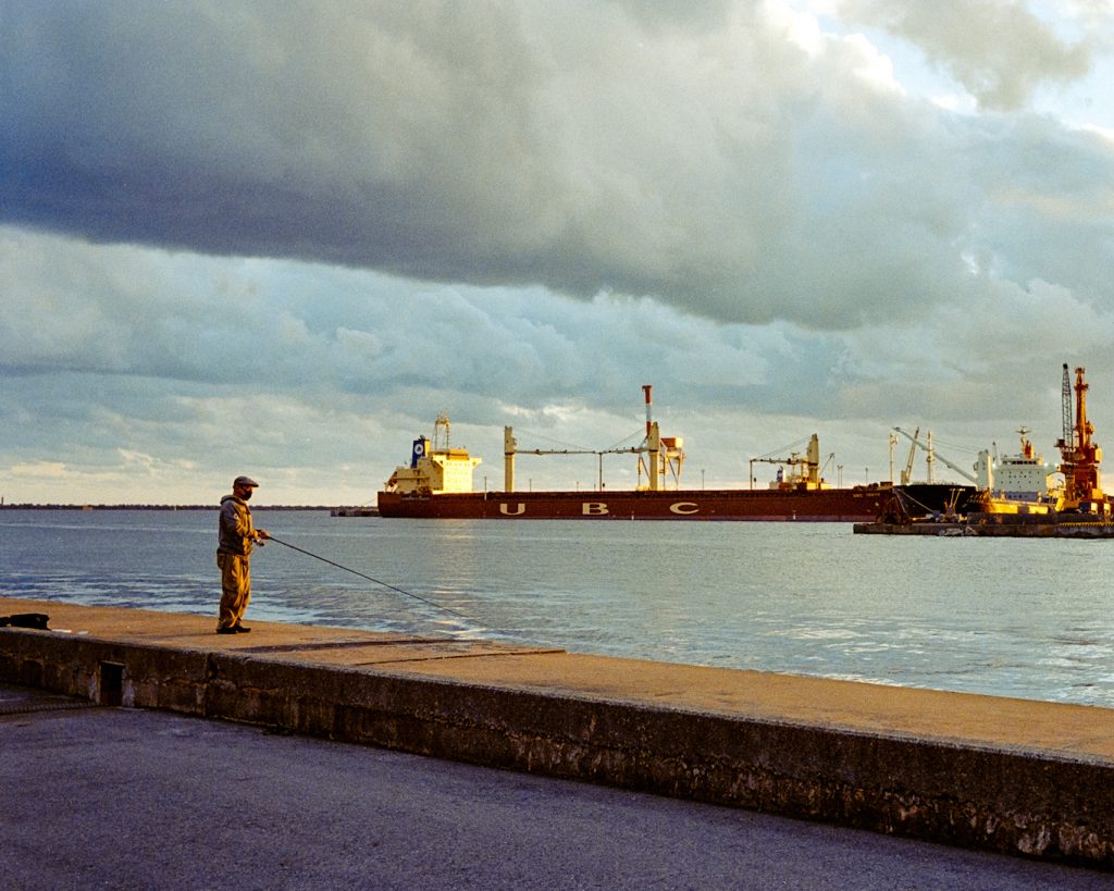 Man fishing at golden hour Iwaki Fukushima Japan