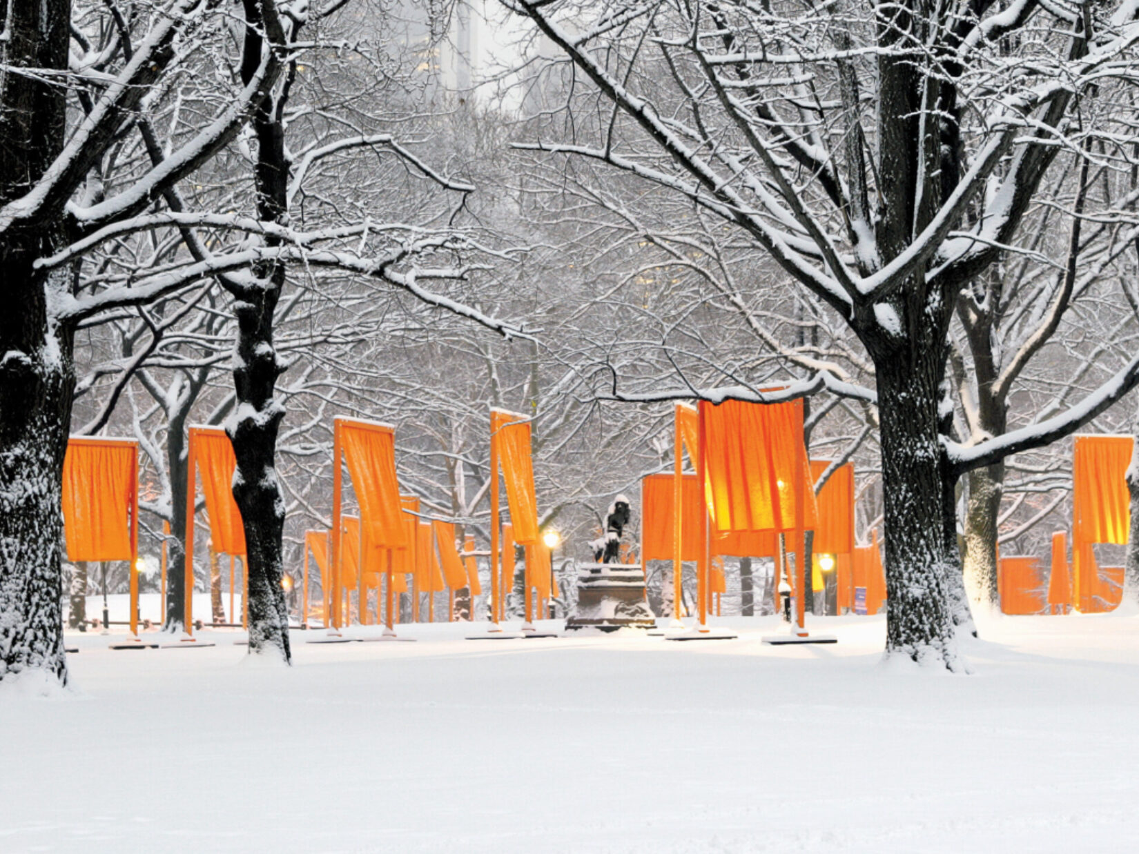 The Gates panels in the snow in Central Park