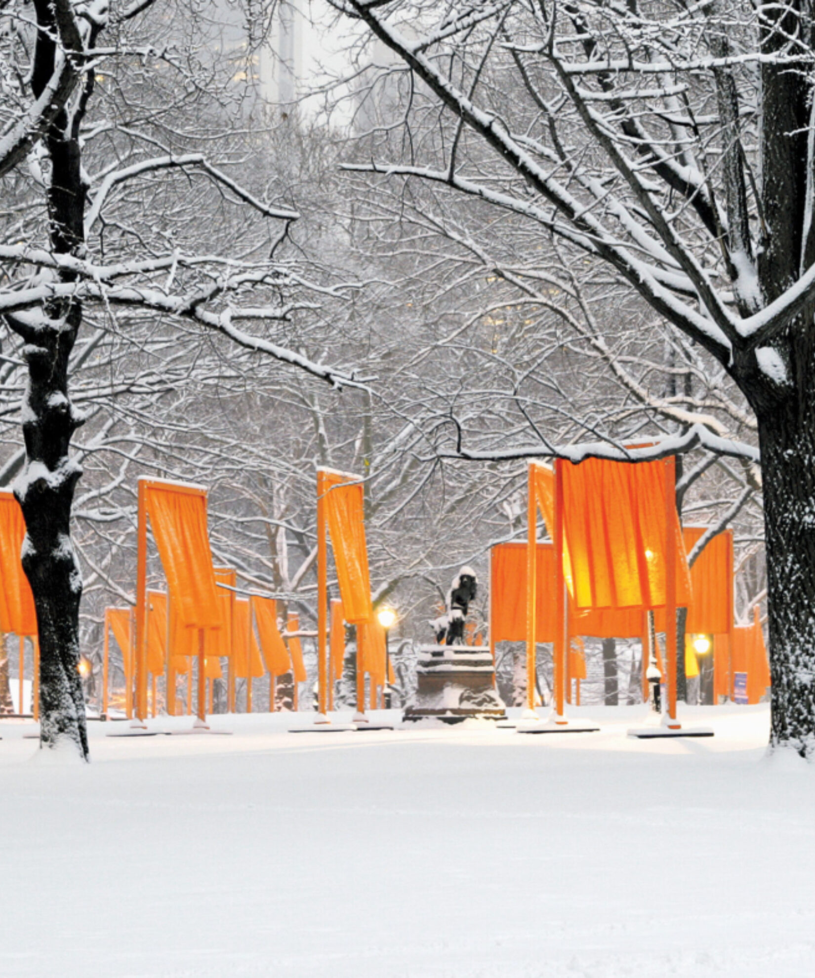The Gates panels in the snow in Central Park