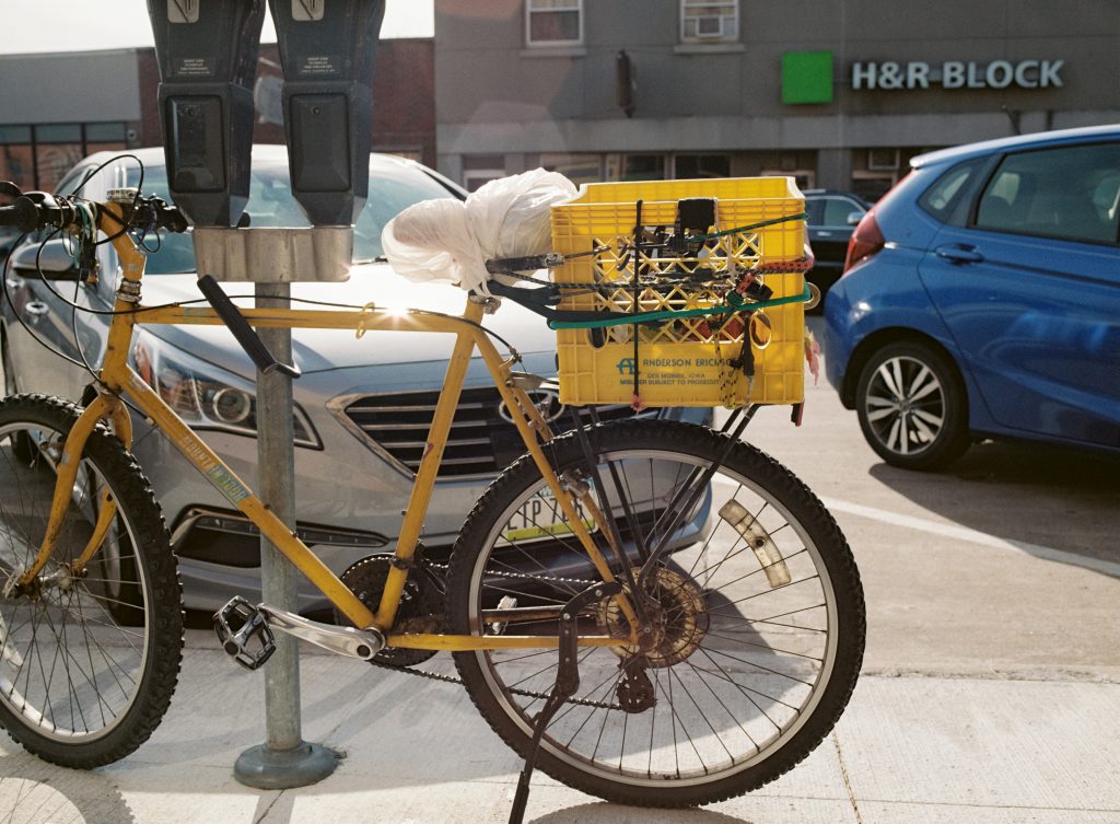 Bike in Downtown Ames, Iowa. Mamiya 645 Pro, 55mm lens
