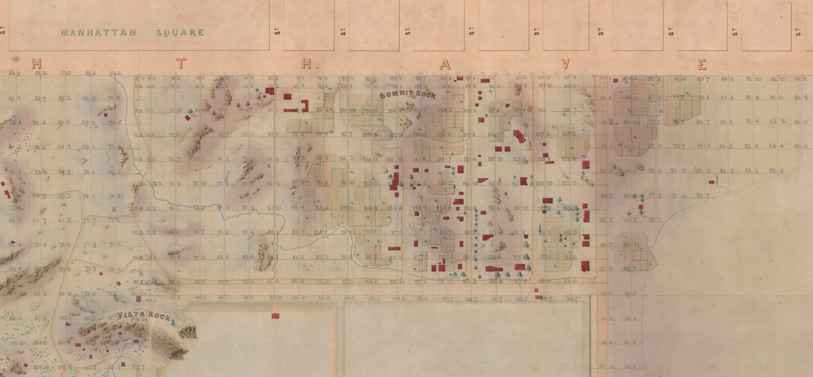 Detail of Egbert Viele’s Map of the Lands Included in the Central Park, 1856. Collection of New York City Municipal Archives.
